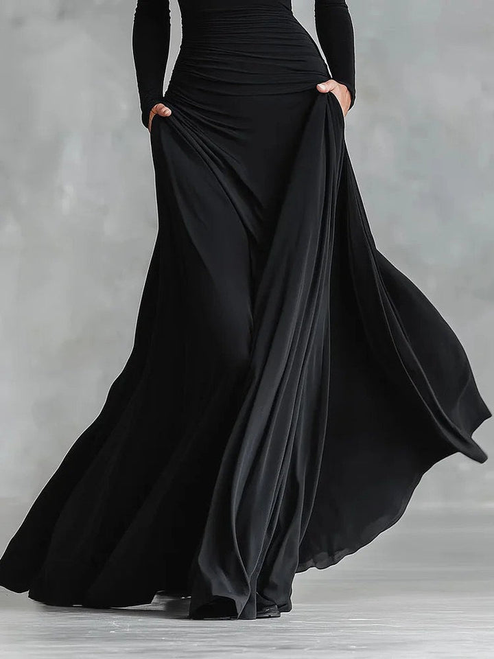 Maxi Dress with Pockets in A-Line Cut - LIVNAT