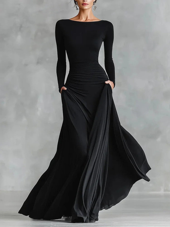 Maxi Dress with Pockets in A-Line Cut - LIVNAT