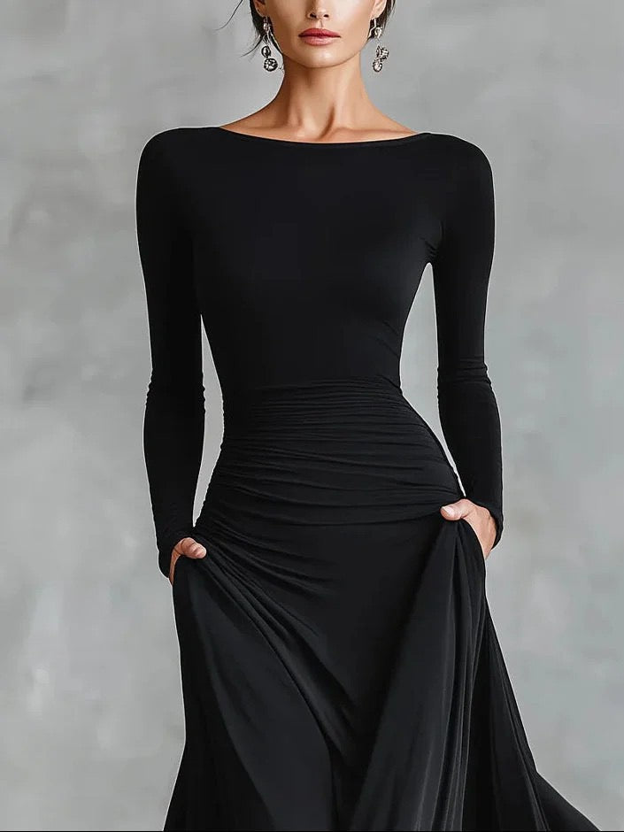 Maxi Dress with Pockets in A-Line Cut - LIVNAT