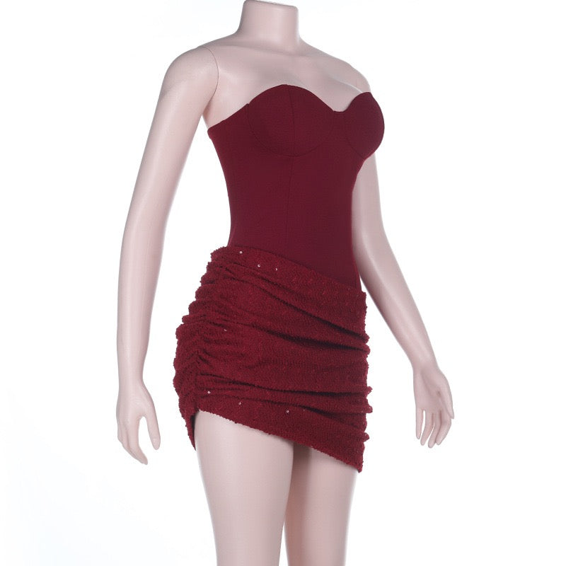 Strapless Mini Dress with Sequin Design - Pixi