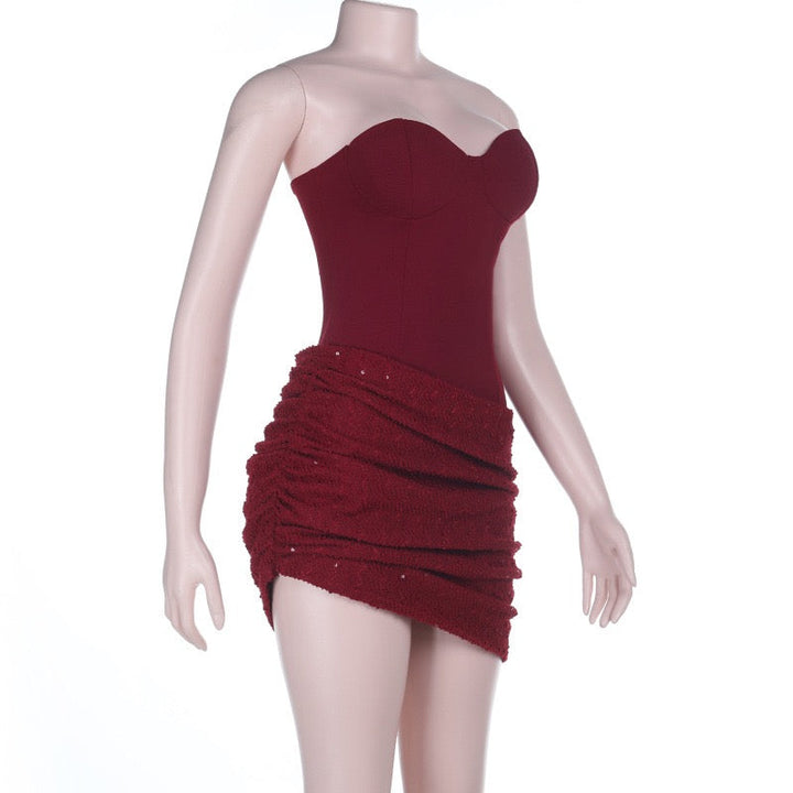 Strapless Mini Dress with Sequin Design - Pixi