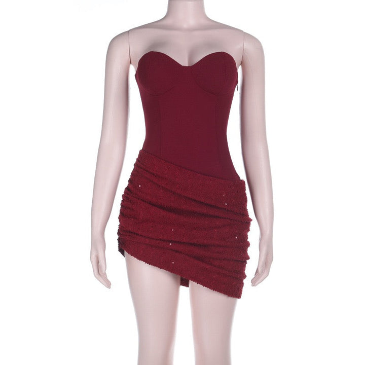 Strapless Mini Dress with Sequin Design - Pixi