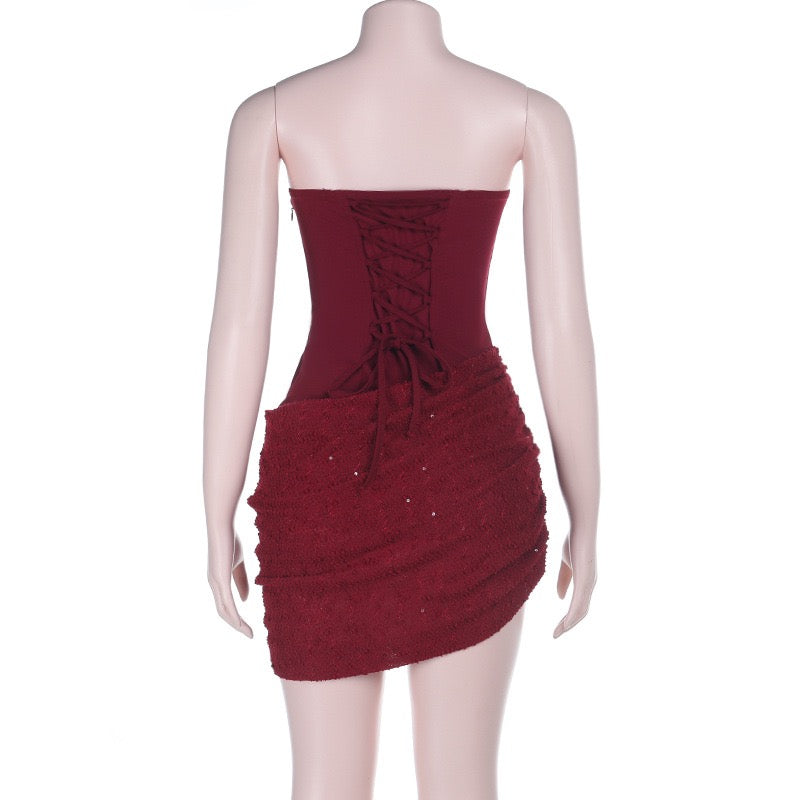 Strapless Mini Dress with Sequin Design - Pixi