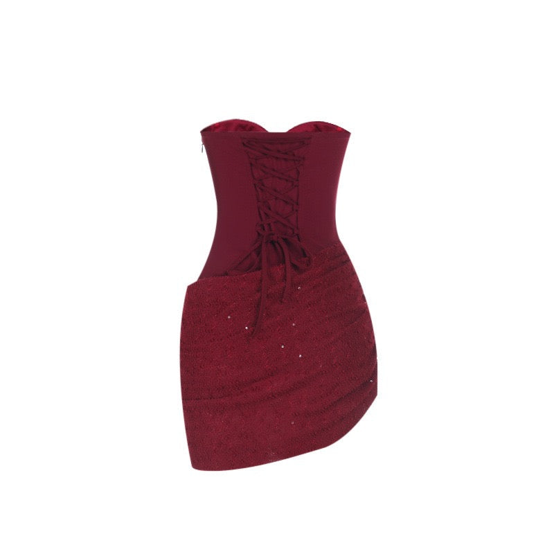 Strapless Mini Dress with Sequin Design - Pixi
