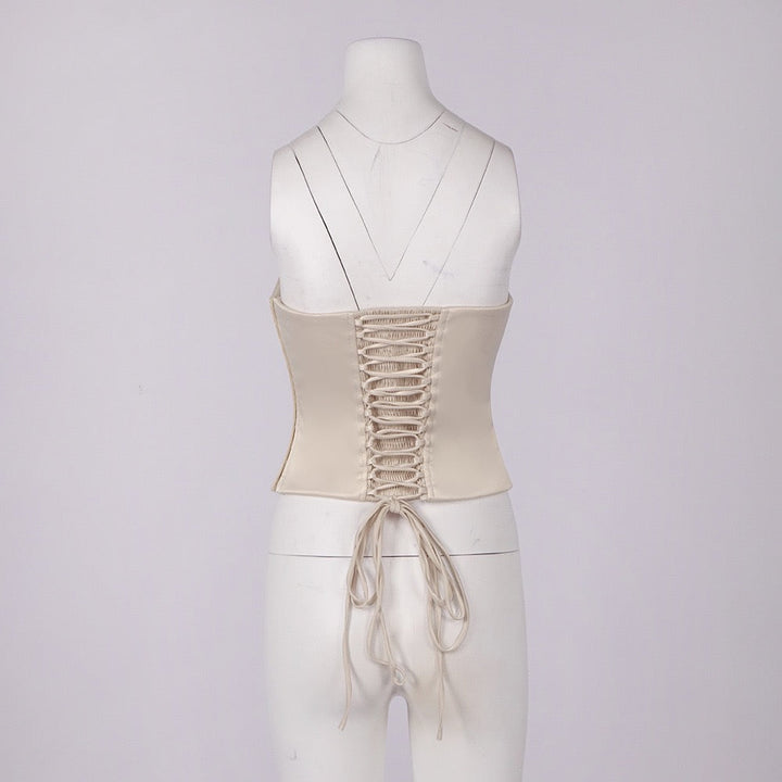 LINOR strapless ruffle mesh-design maxi dress with a corset