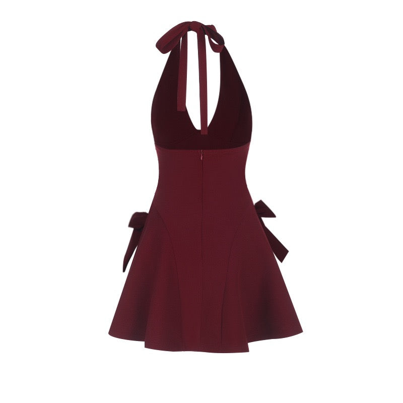 Mini Dress with Back Tie, Open Back, and Bow Decoration - GAYA