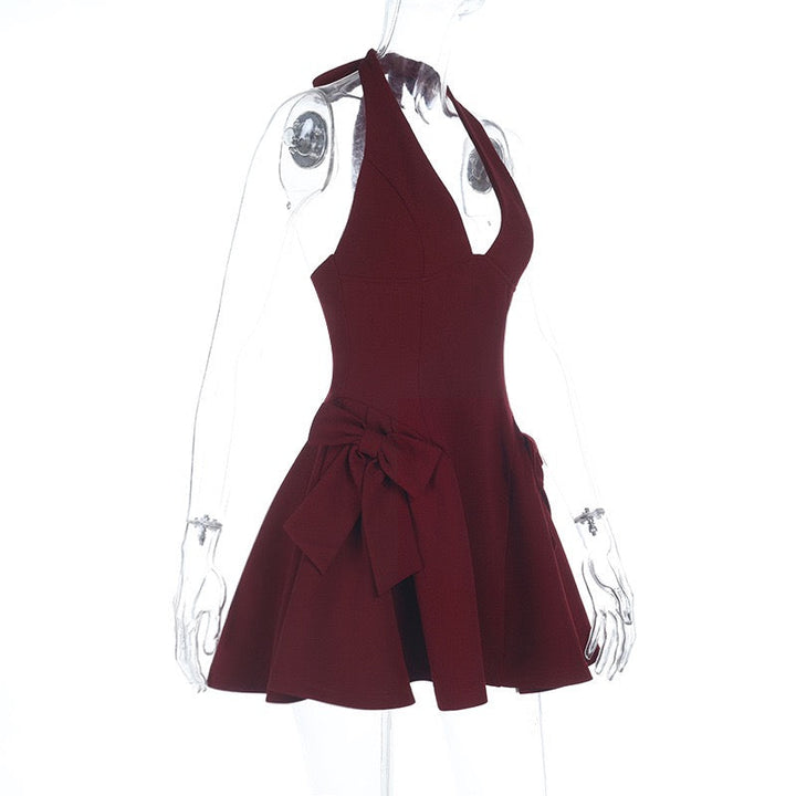 Mini Dress with Back Tie, Open Back, and Bow Decoration - GAYA