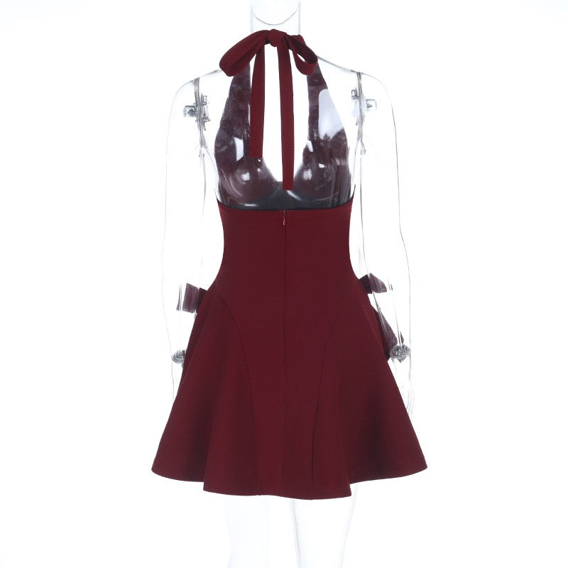 Mini Dress with Back Tie, Open Back, and Bow Decoration - GAYA