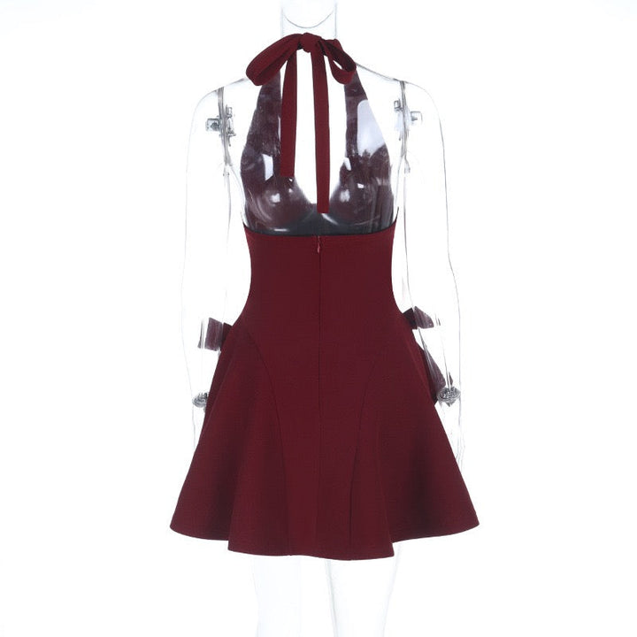 Mini Dress with Back Tie, Open Back, and Bow Decoration - GAYA