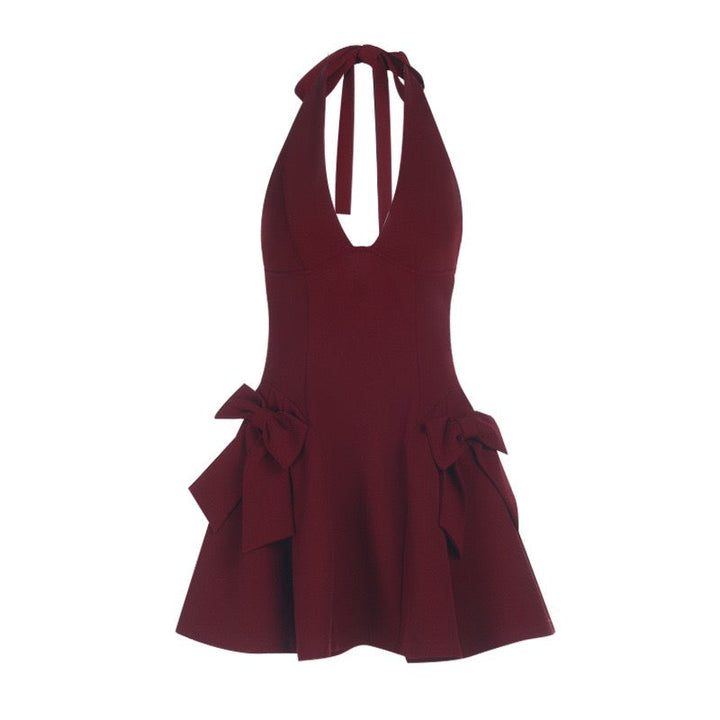 Mini Dress with Back Tie, Open Back, and Bow Decoration - GAYA