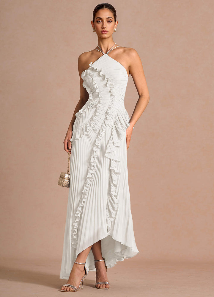 Larina elegant ruffle and pleated maxi dress