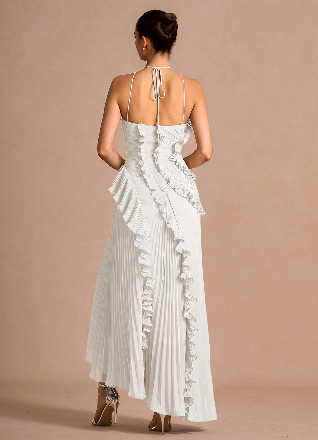 Larina elegant ruffle and pleated maxi dress
