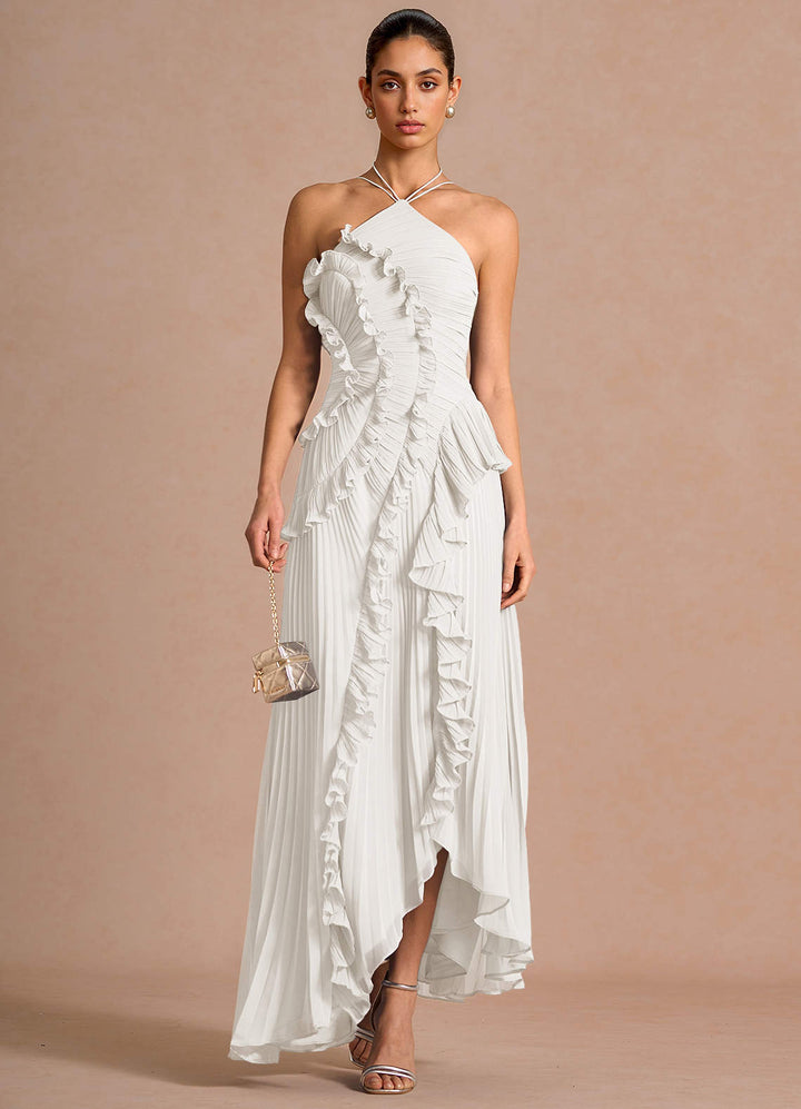Larina elegant ruffle and pleated maxi dress