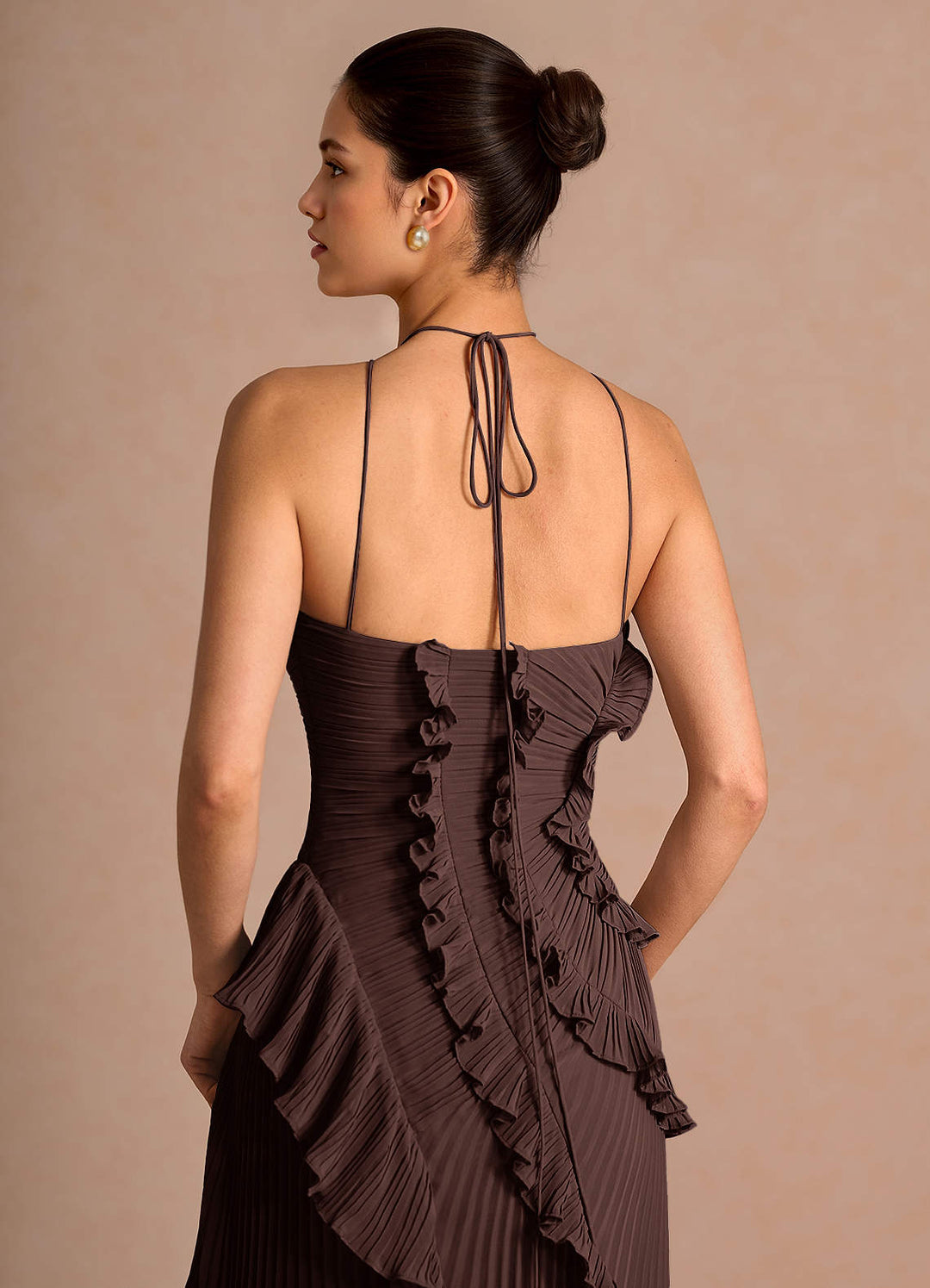 Larina elegant ruffle and pleated maxi dress