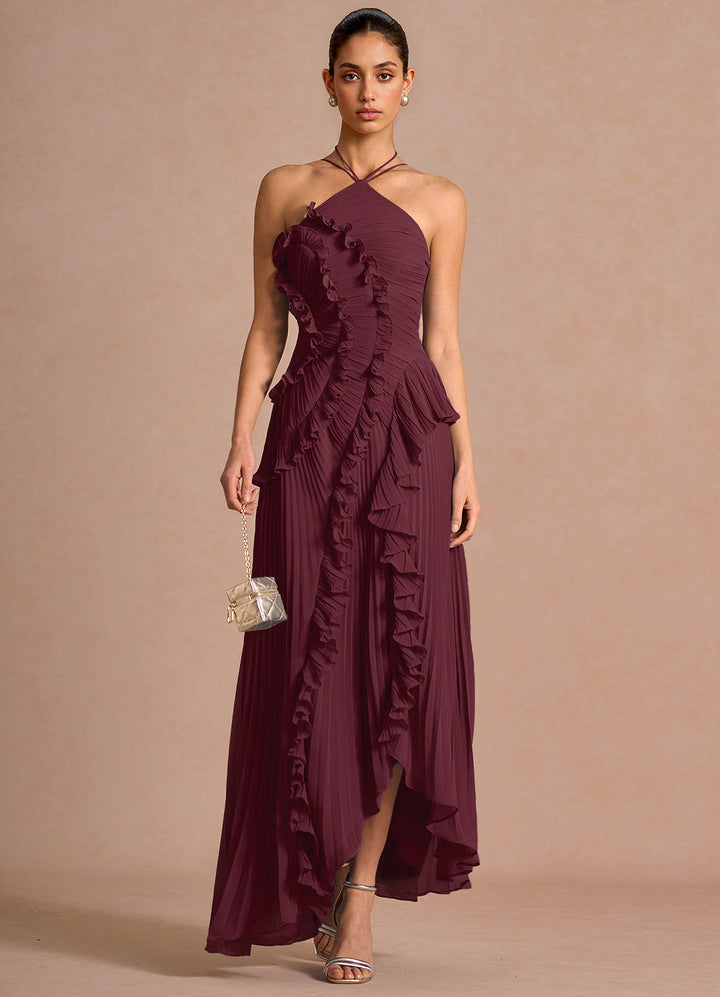 Larina elegant ruffle and pleated maxi dress