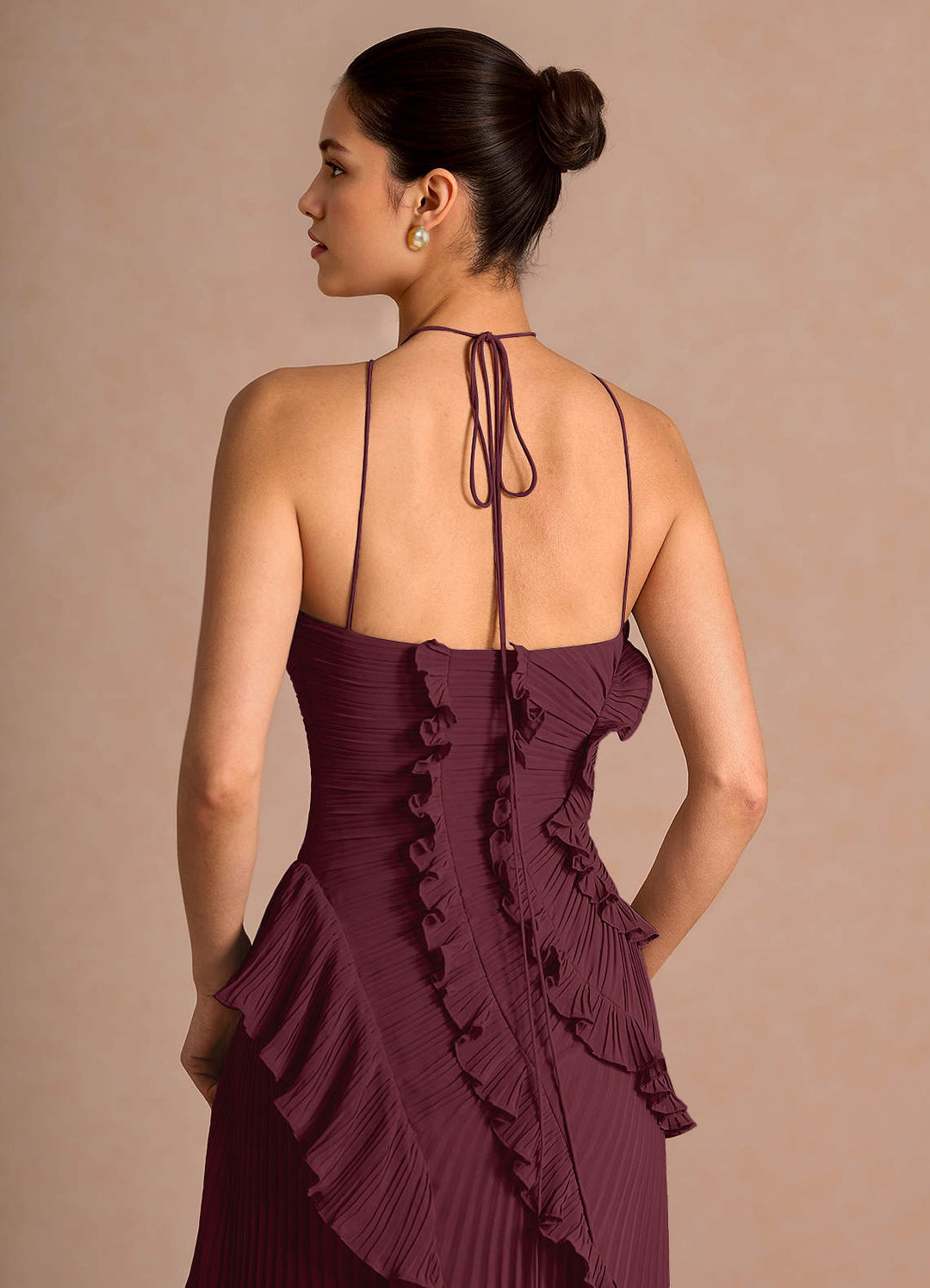 Larina elegant ruffle and pleated maxi dress
