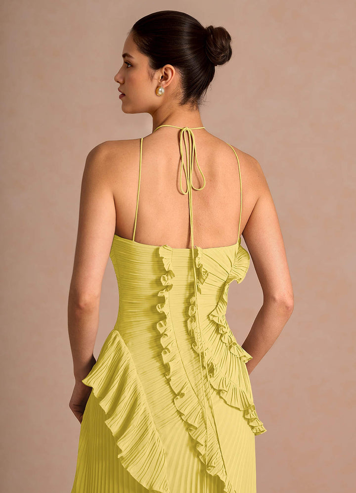 Larina elegant ruffle and pleated maxi dress