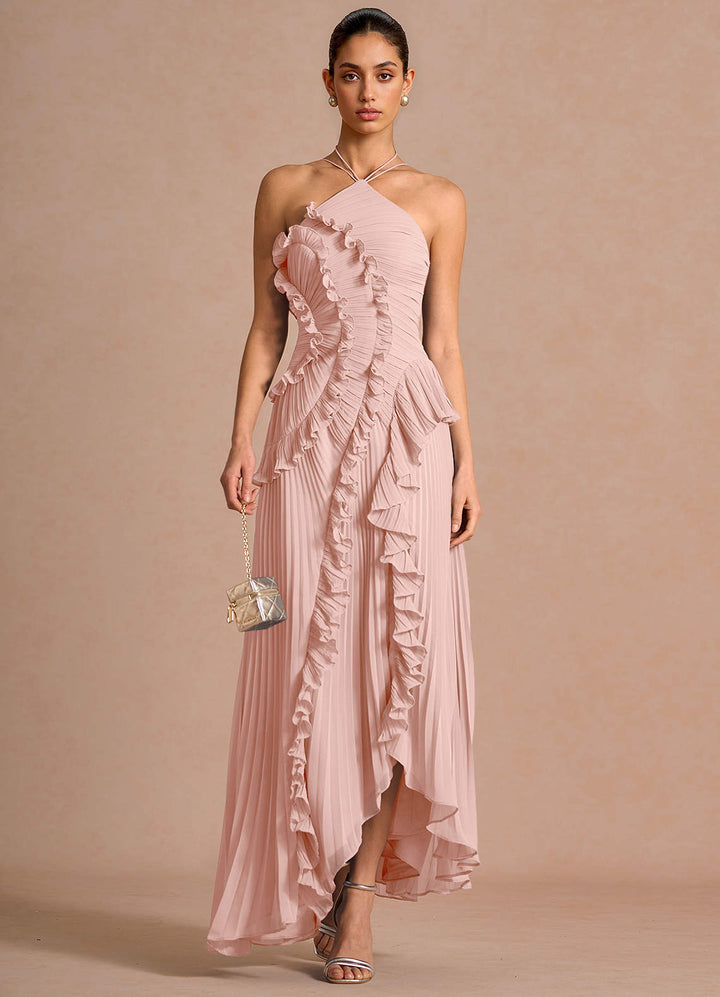 Larina elegant ruffle and pleated maxi dress