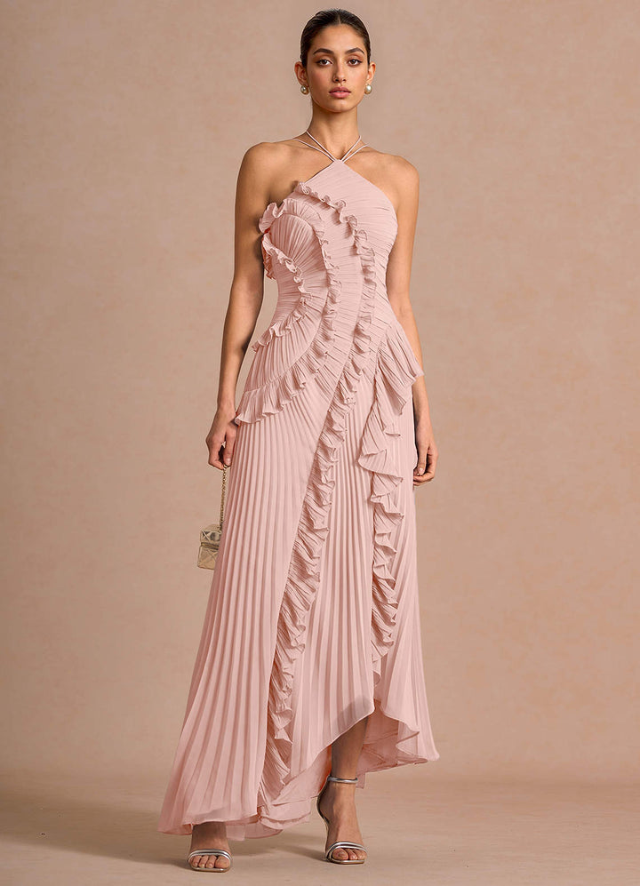 Larina elegant ruffle and pleated maxi dress
