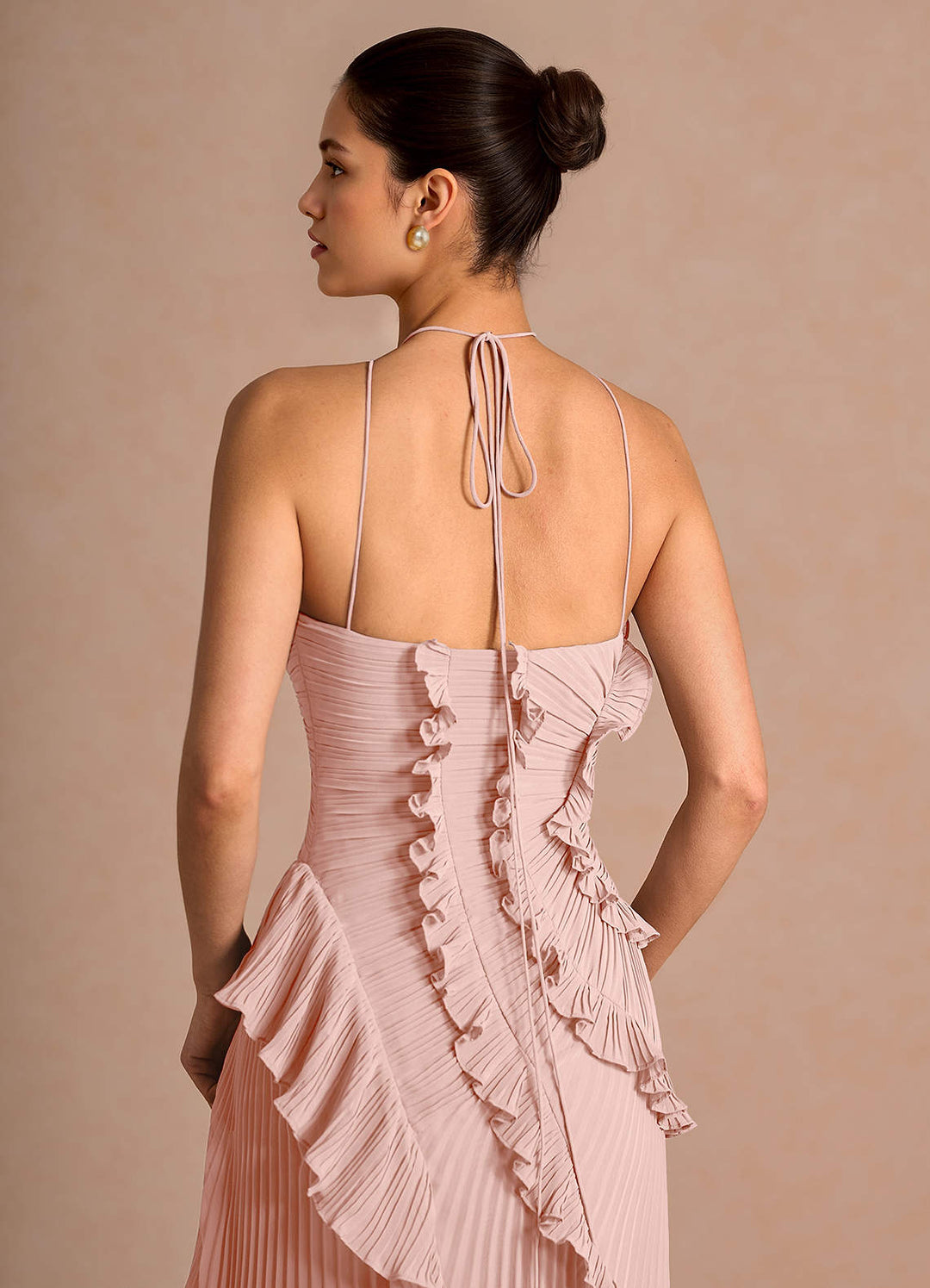 Larina elegant ruffle and pleated maxi dress