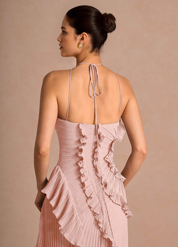 Larina elegant ruffle and pleated maxi dress