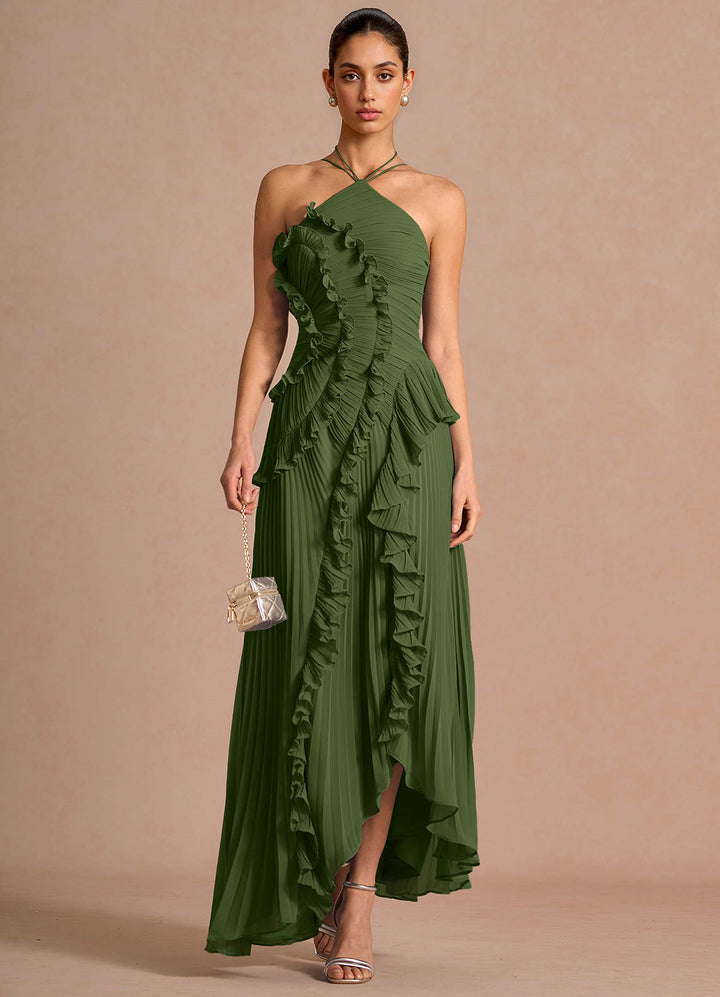 Larina elegant ruffle and pleated maxi dress