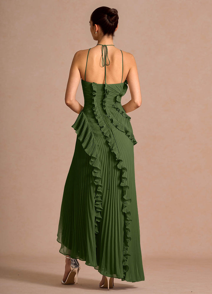 Larina elegant ruffle and pleated maxi dress