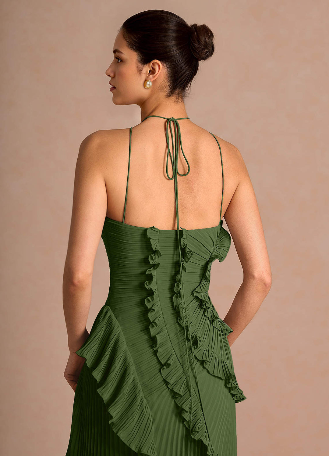 Larina elegant ruffle and pleated maxi dress