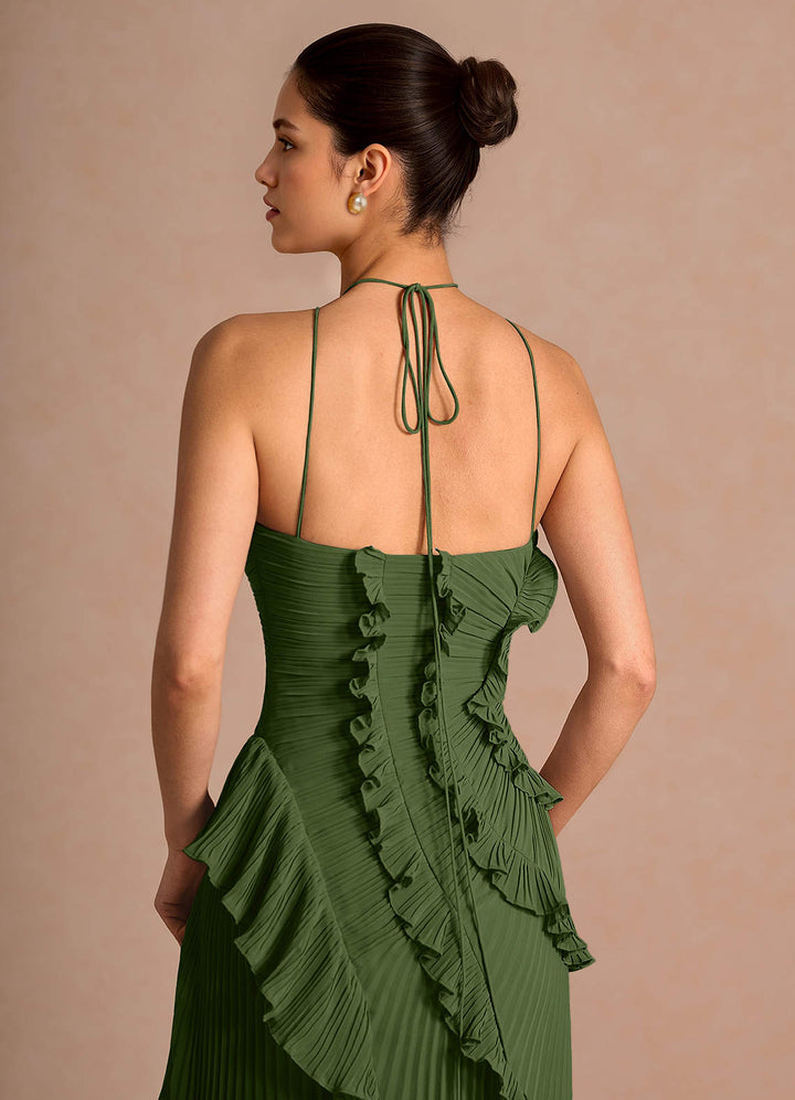 Larina elegant ruffle and pleated maxi dress