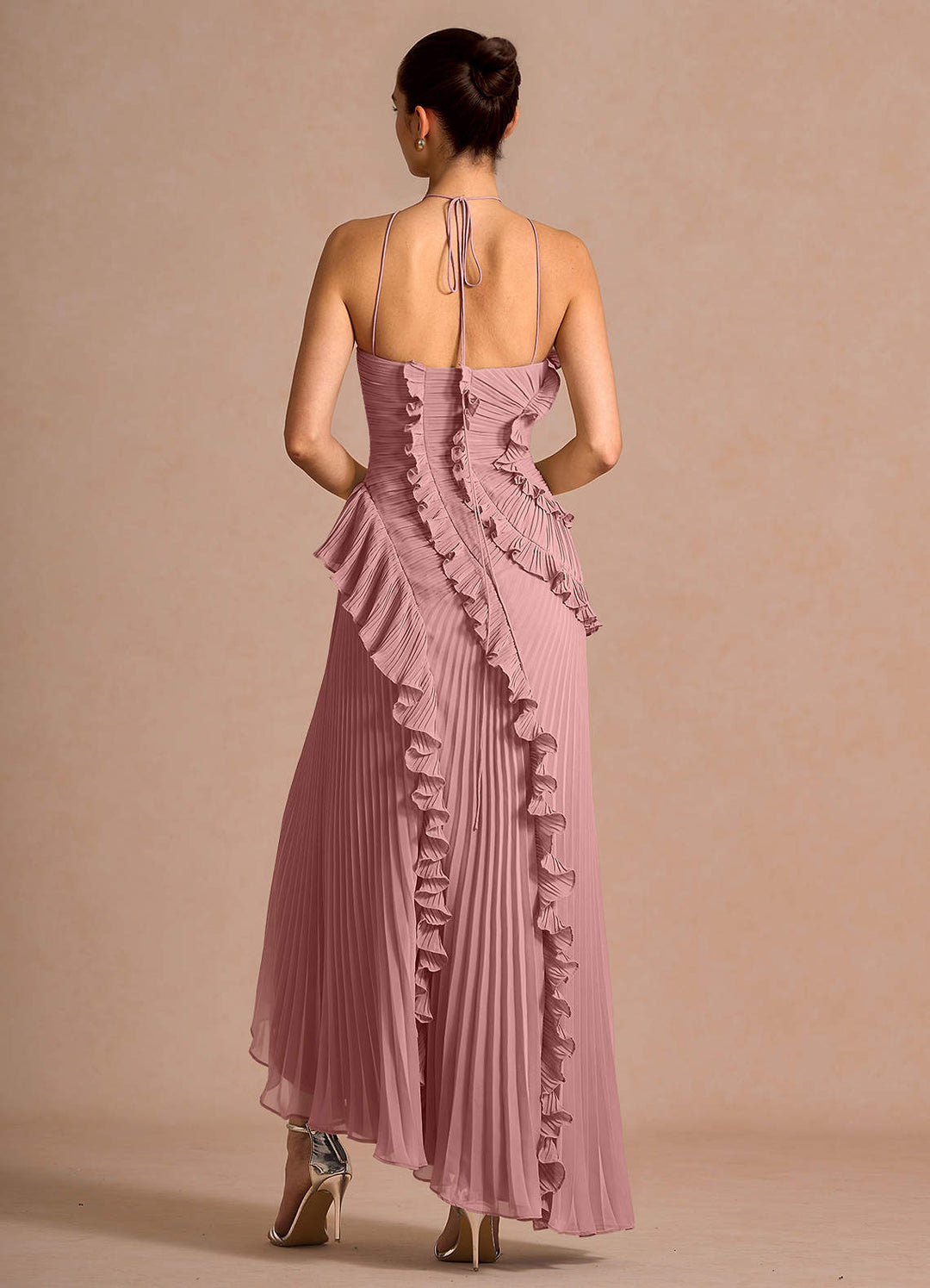 Larina elegant ruffle and pleated maxi dress