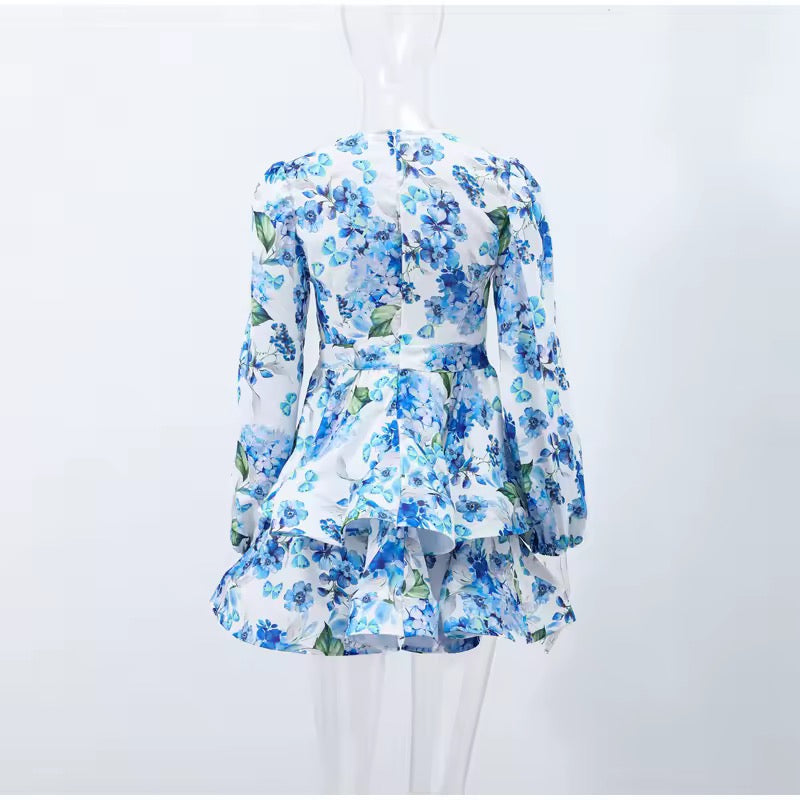 Floral Ruffled Mini Dress with Tiered Design - MIEL