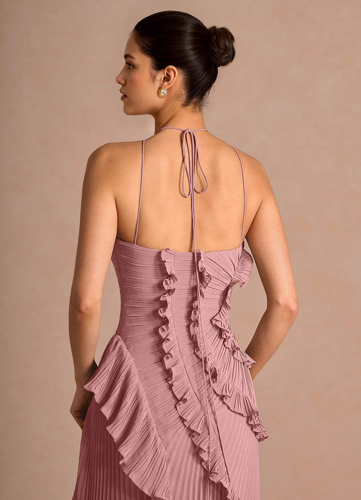 Larina elegant ruffle and pleated maxi dress