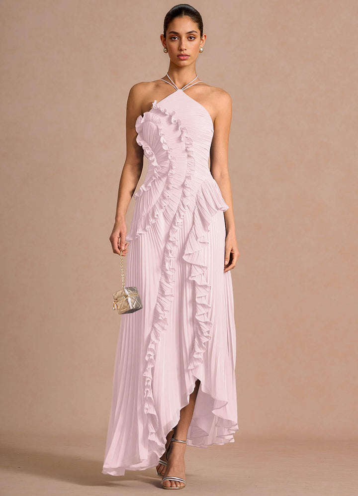 Larina elegant ruffle and pleated maxi dress