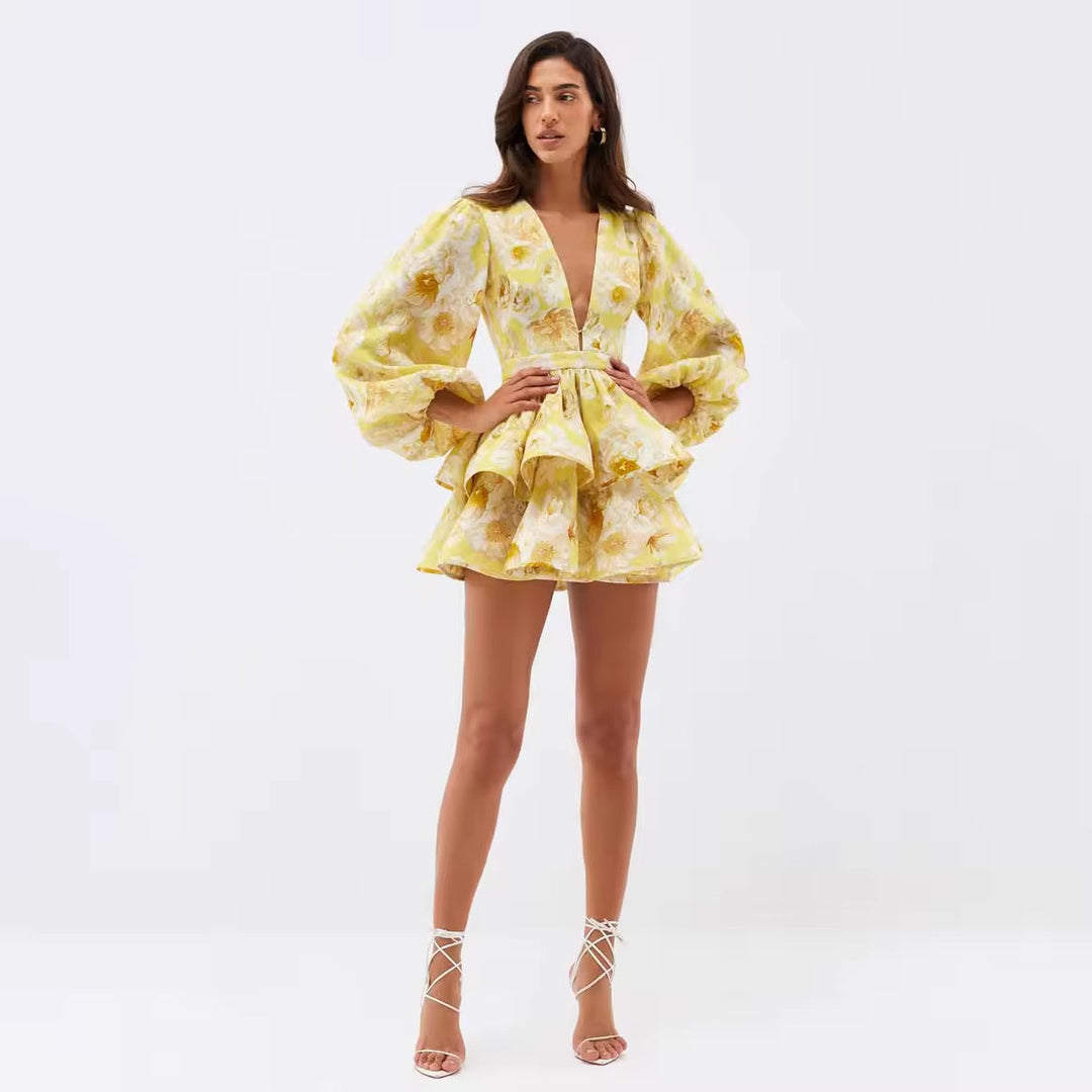 Floral Ruffled Mini Dress with Tiered Design - MIEL