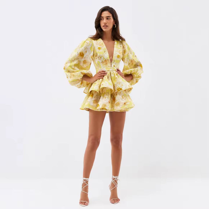 Floral Ruffled Mini Dress with Tiered Design - MIEL