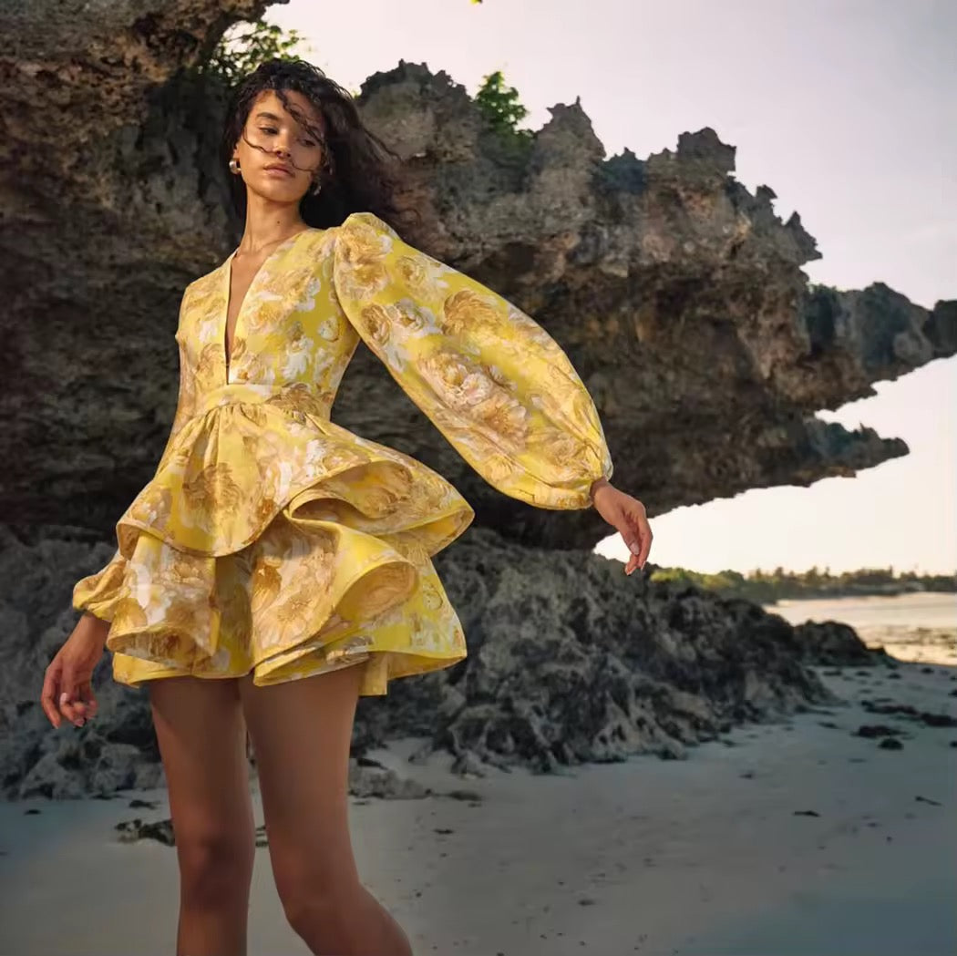 Floral Ruffled Mini Dress with Tiered Design - MIEL