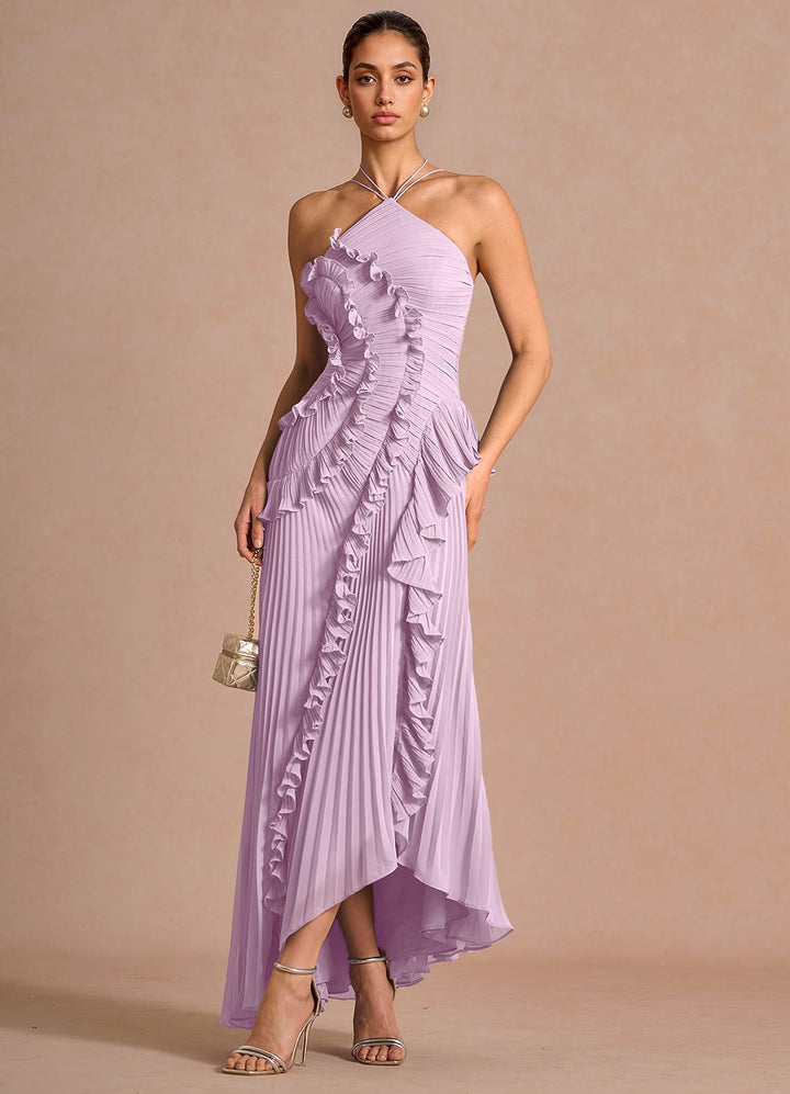Larina elegant ruffle and pleated maxi dress