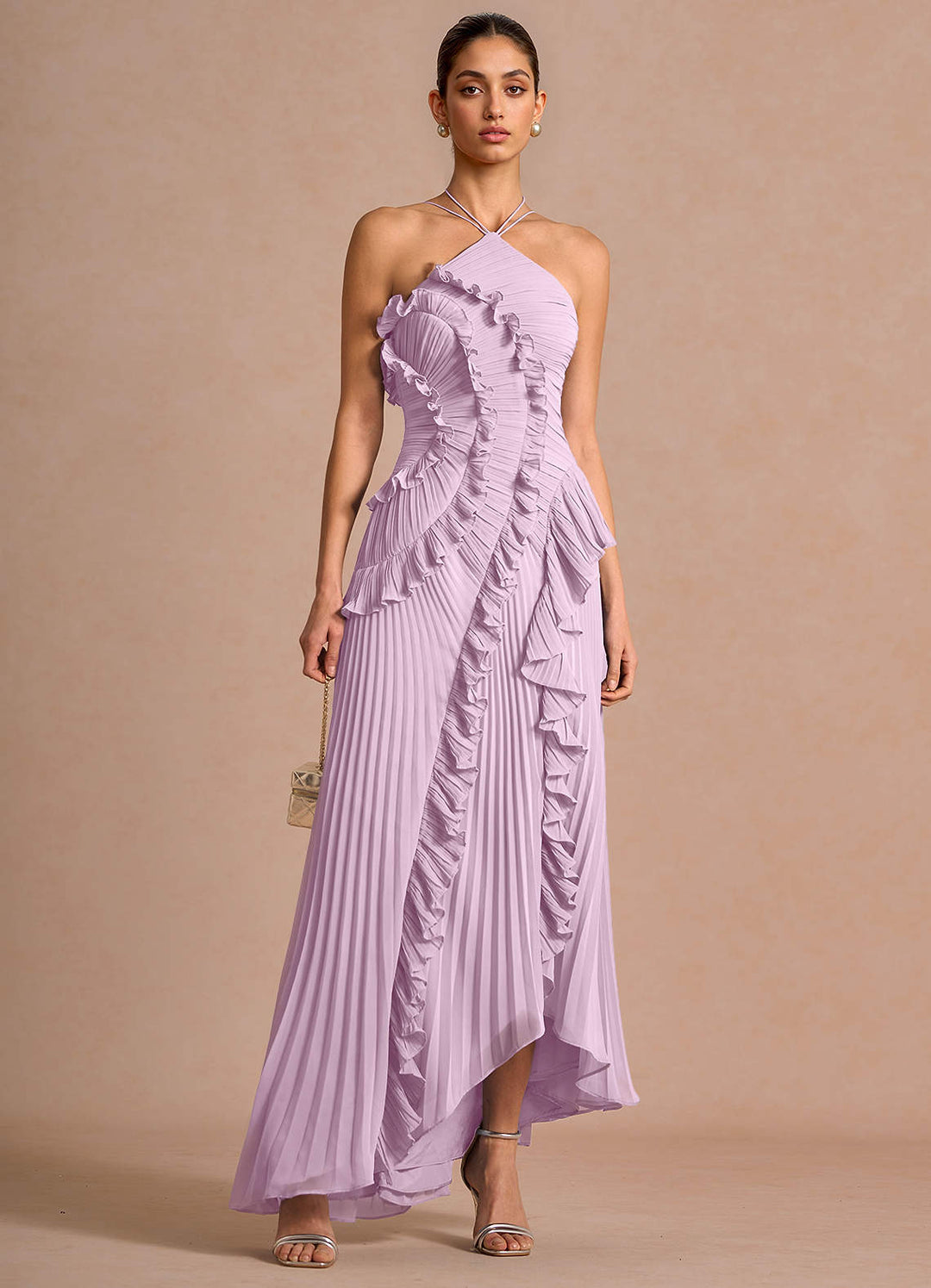 Larina elegant ruffle and pleated maxi dress