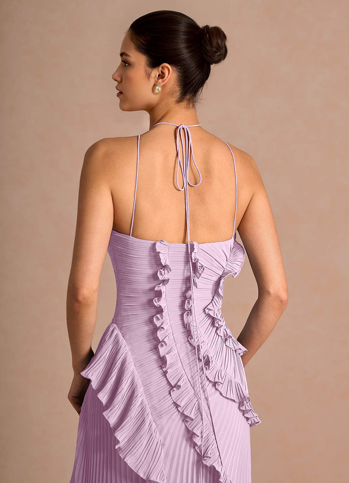 Larina elegant ruffle and pleated maxi dress