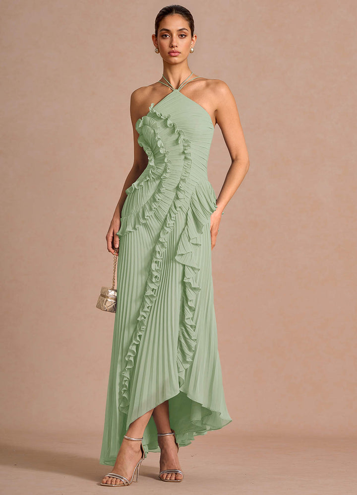 Larina elegant ruffle and pleated maxi dress