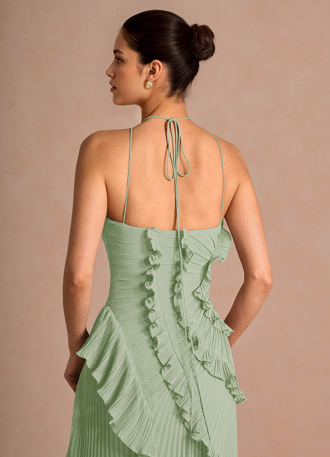 Larina elegant ruffle and pleated maxi dress