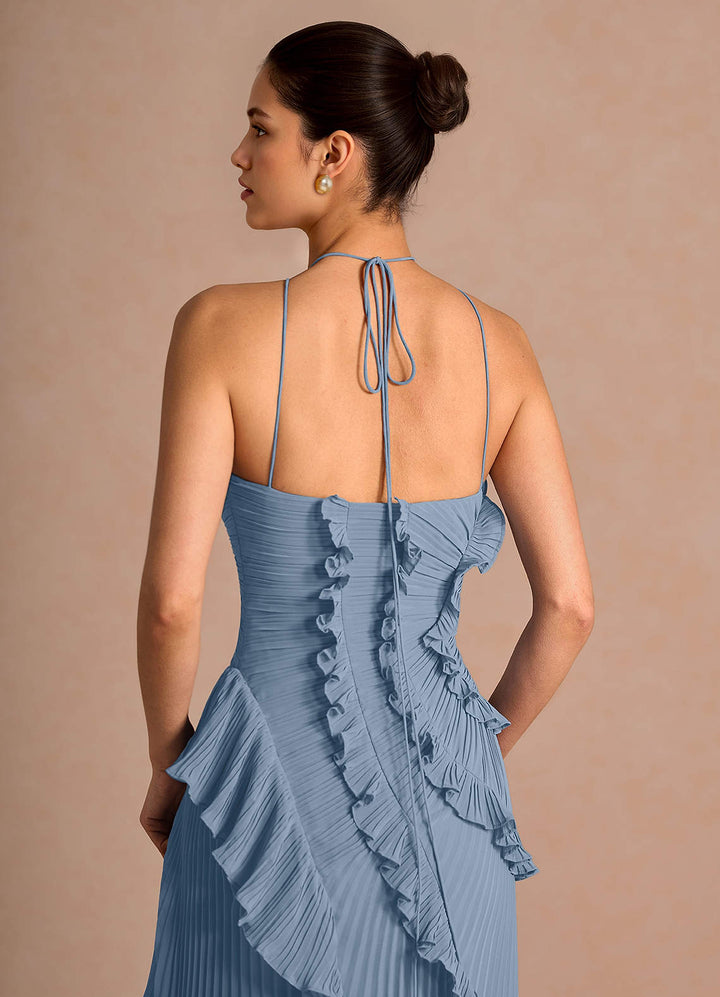 Larina elegant ruffle and pleated maxi dress