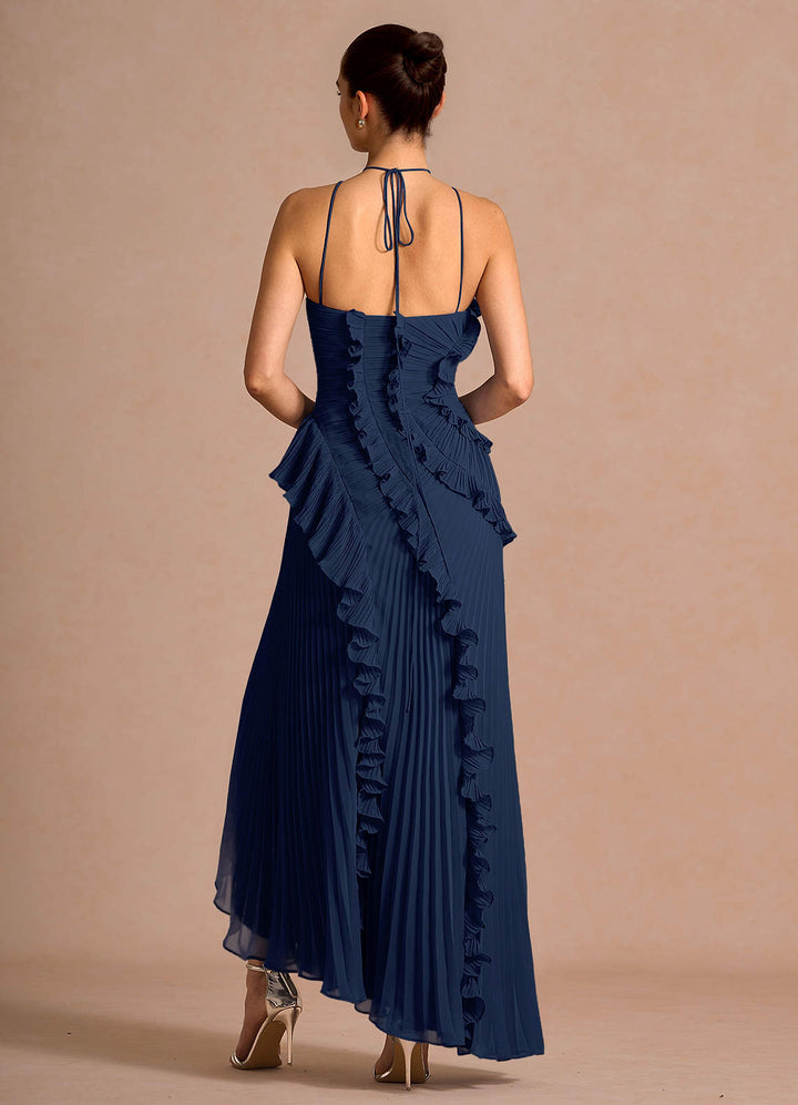 Larina elegant ruffle and pleated maxi dress