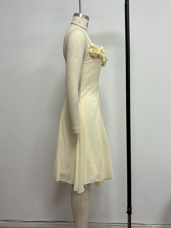 Lorraine 3D floral-design ruffle chiffon midi dress