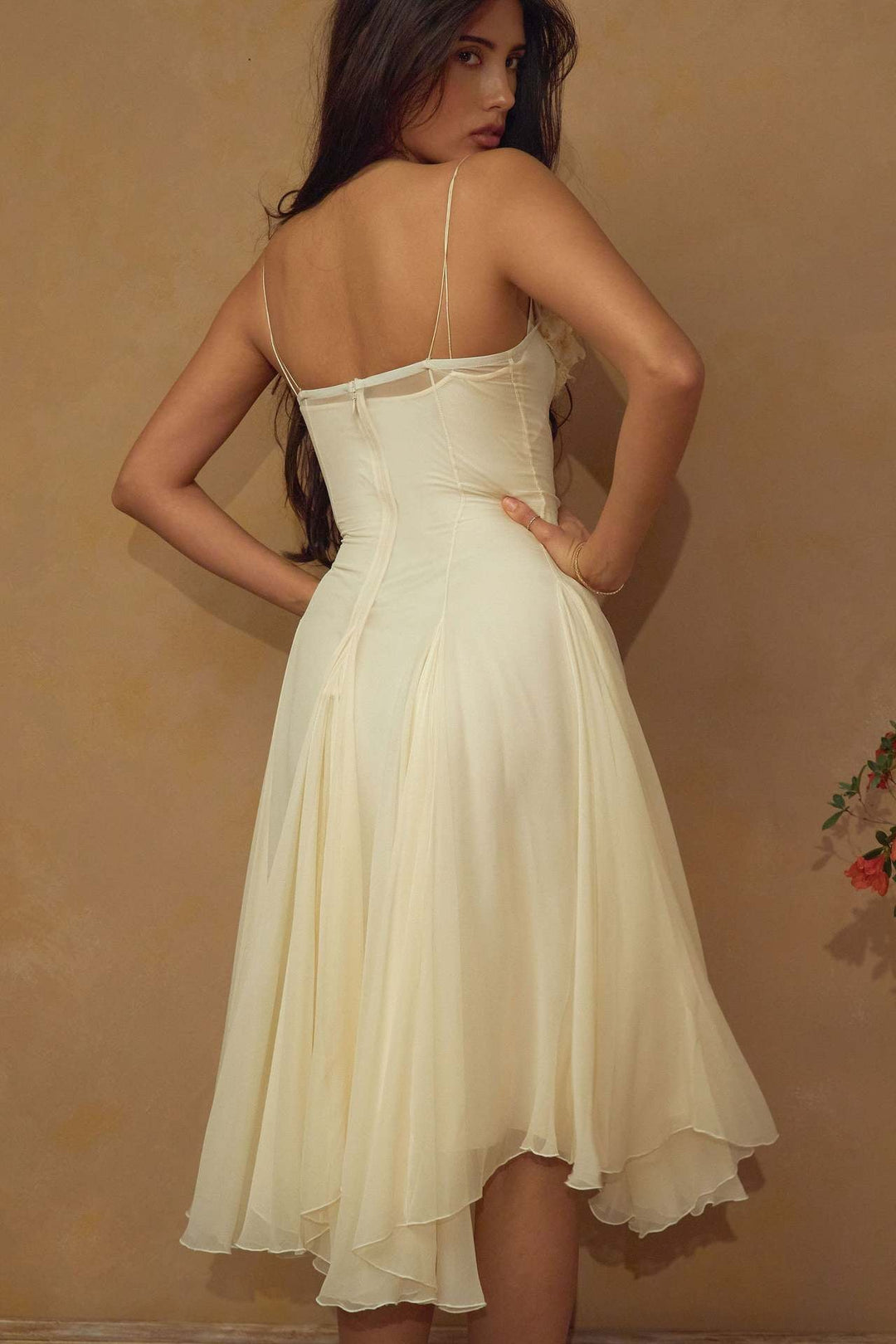 Lorraine 3D floral-design ruffle chiffon midi dress