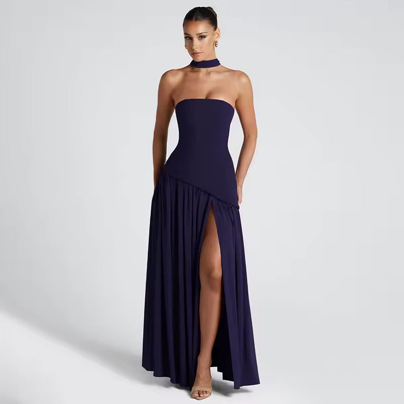 Strapless Maxi Dress with Chiffon Bottom, Slit Design, and Matching Scarf Detail - Princess