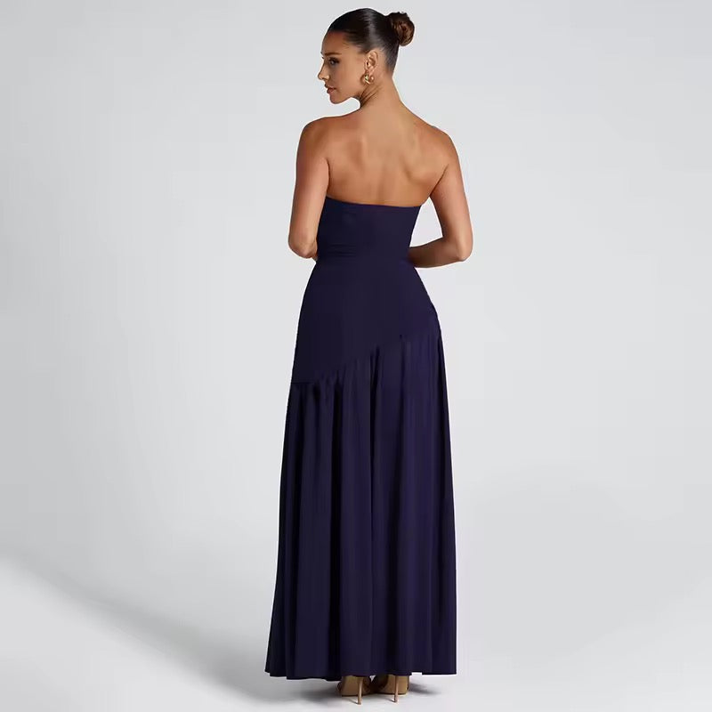 Strapless Maxi Dress with Chiffon Bottom, Slit Design, and Matching Scarf Detail - Princess