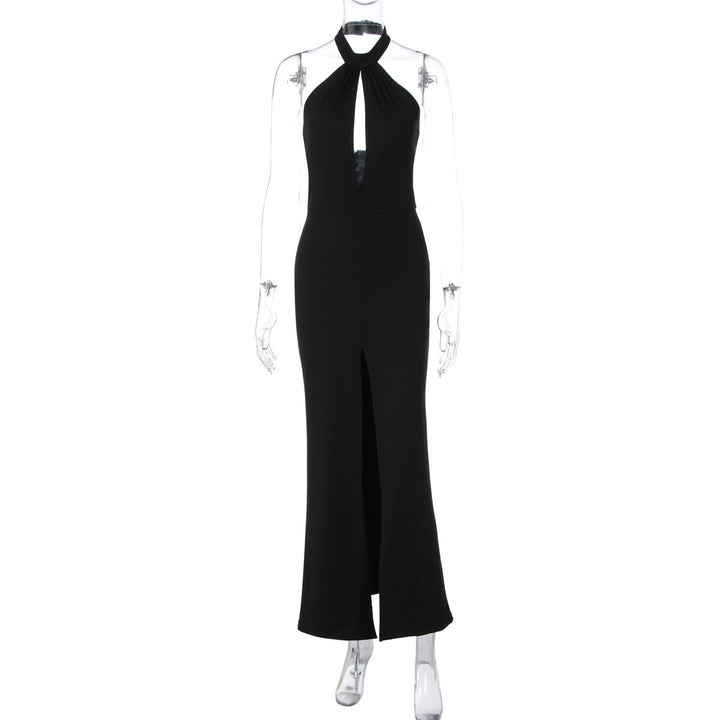 Maxi Dress with Collar, Opening, and Slit Design - LIANA