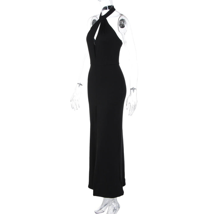 Maxi Dress with Collar, Opening, and Slit Design - LIANA
