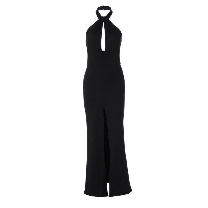 Maxi Dress with Collar, Opening, and Slit Design - LIANA